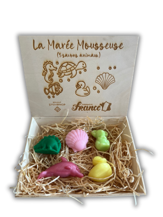 Houten doosje met 5 gastenzeepjes