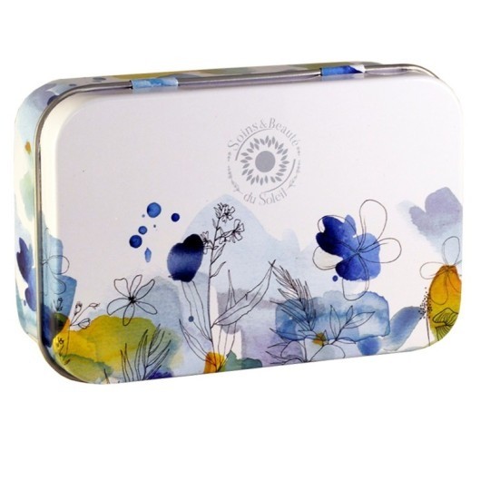 Metalen zeepblik blauw