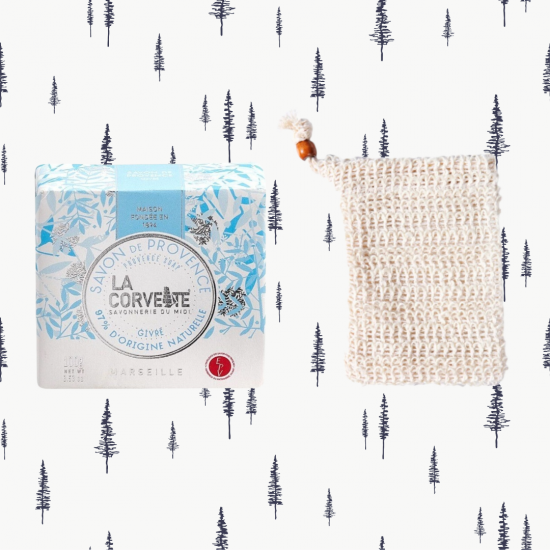 Frosted kerst zeep van la corvette met sisal zeepzakje