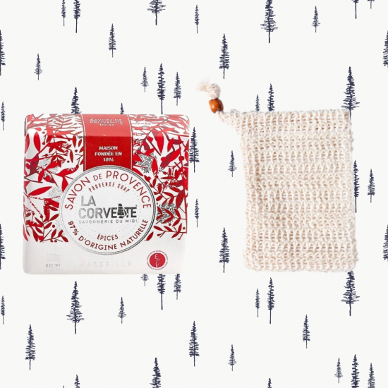 Kerstzeep kruiden met sisal zeepzakje