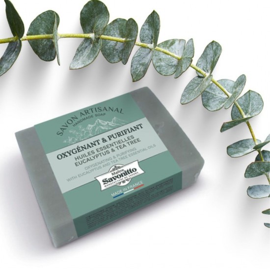 Oxygenerende en zuiverende zeep eucalyptus  tea tree etherische olien 100g