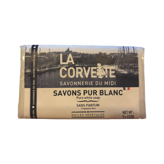 Pure witte zeep van La Corvette, voordeelpak van 5 x 100g