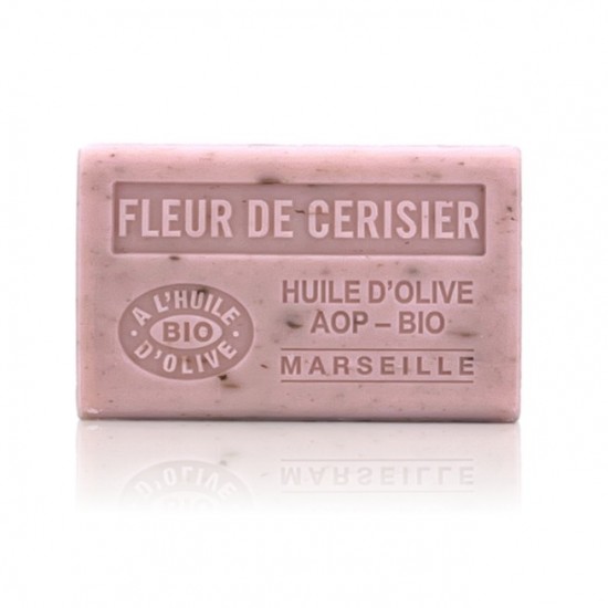 Fleur de Cerisier exfoliërende zeep met kersenbloesem geur, Franse AOP olijfolie en gedroogde bloemen scrub, natuurlijke verzorgende zeep