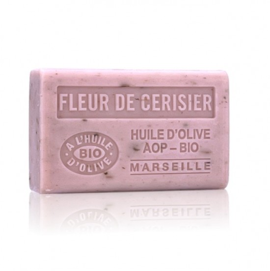 Fleur de Cerisier exfoliërende zeep met kersenbloesem geur, Franse AOP olijfolie en gedroogde bloemen scrub, natuurlijke verzorgende zeep