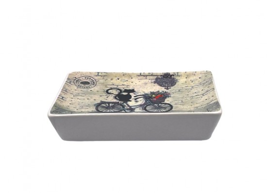 Keramieken zeepbakje voor zeep met kattenprint