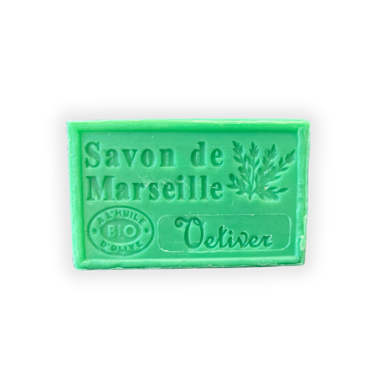 Groene Franse vetiver zeep uit Marseille – blok van 125 gram met biologische olijfolie